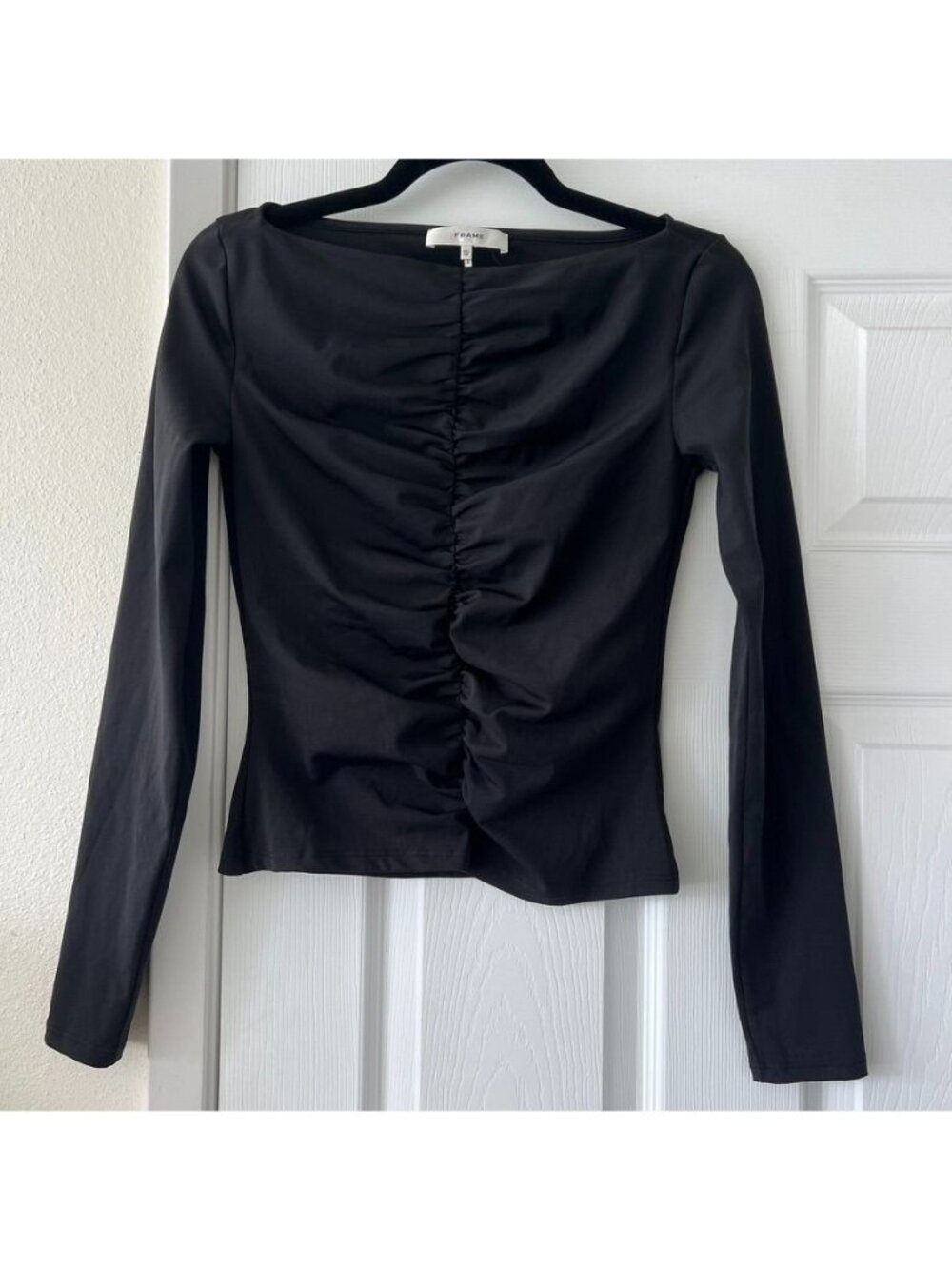 FRAME Black Ruched Long Sleeve Top Size XS NWOT